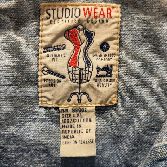 Vintage Studio Wear Jean Button Vest with Zebra Collar Cropped 100% Cotton  SzXL - Picture 3 of 6